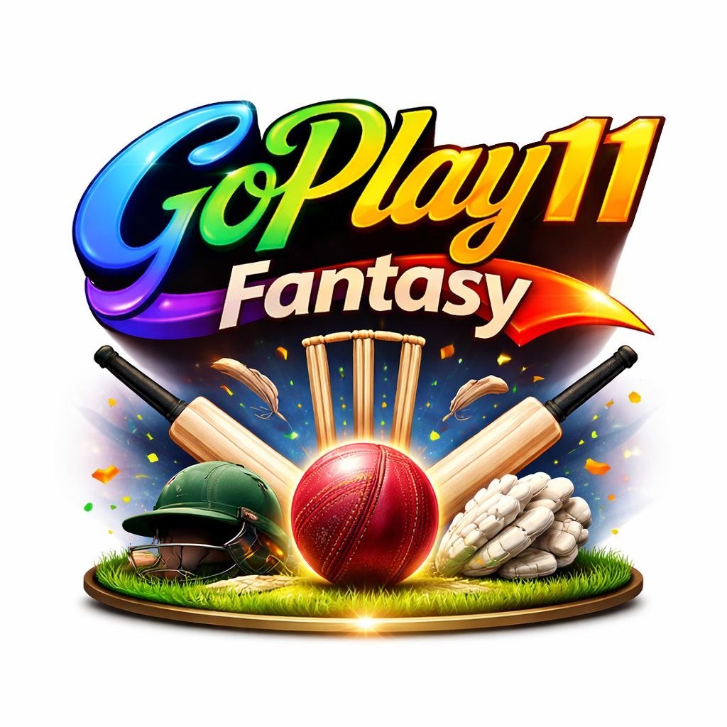 GoPlay11 Fantasy cricket logo with bat, ball, stumps, helmet and gloves